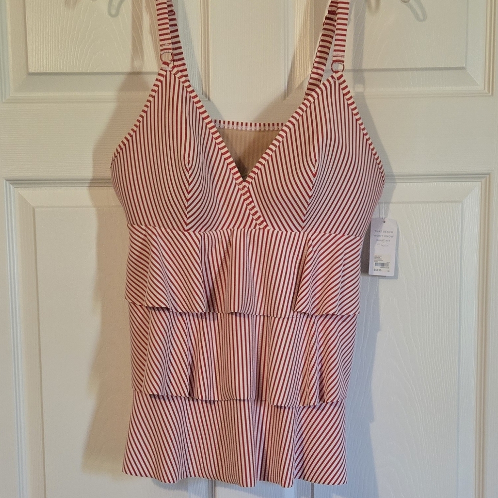 NWT CACIQUE SWIM TOP, RED&WHITE SEERSUCKER